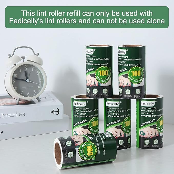 Fedicelly Lint Rollers Pet Hair Extra Sticky Refills,Mega Value Set 600 Sheets for Cat and Dog Hair Removal,100 Sheets Per Roller (Pack of 6)