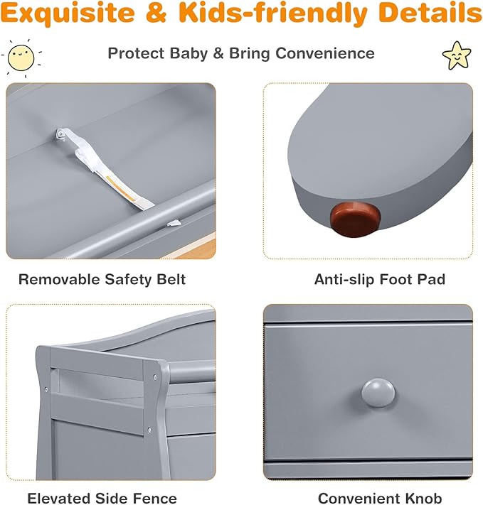 Costzon 3-Drawer Changing Table, Infant Diaper Changing Station with Drawers, Safety Rails & Strap, Baby Changing Table Dresser for Nursery, Easy Assembly (Gray)