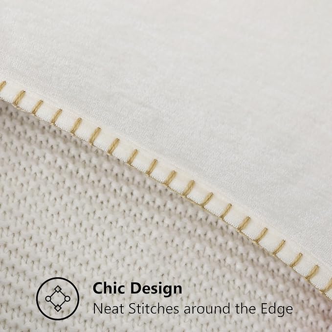 decorUhome Chenille Soft Throw Pillow Covers 16x16 Set of 2, Farmhouse Velvet Neutral Decorative Euro Pillow Covers with Stitched Edge for Couch Sofa Bed Home Decor, Cream White