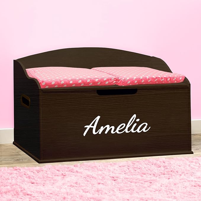 DIBSIES Personalized Creative Wonders Toy Box, Signature Series for Girls, 30 x 19.25 x 18 inches, Soft-Close Lid (Espresso)