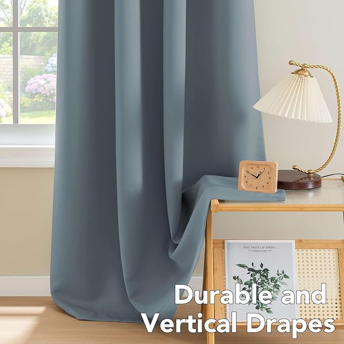 H.VERSAILTEX Stone Blue Blackout Curtains for Bedroom/Living Room 84 Inch Length 2 Panels Set - Thermal Insulated Room Darkening Grommet Top Blue Curtains(52 by 84 - Inch,Stone Blue)