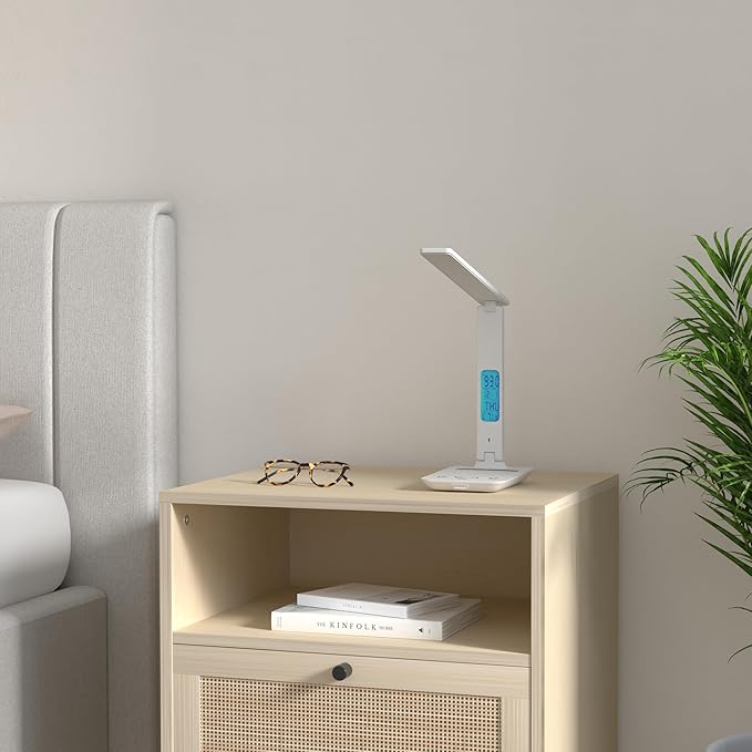 Desk Lamp with Wireless Charger: USB Charging Port, Table Lamp with Clock, Desk Lamps for Home Office College Dorm Room Essentials