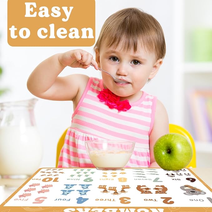 Educational Preschool Placemats for Kids Set of 6 Boho Toddler Plastic Placemat Reusable Washable Children Montessori Eat Table Mat for Homeschool Nursery Kindergarten Classroom Dining Table