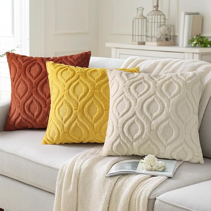 decorUhome Throw Pillow Covers 12x20 Inch Set of 2, Soft Plush Decorative Faux Fur Mustard Yellow Solid Couch Pillow Covers, Accent Farmhouse Neutral Lumbar Euro Pillow Cases for Sofa Bed Living Room