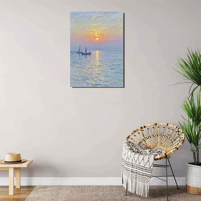 Coastal sailboat scenery poster art decor ocean nautical room decor beautiful sailboat seascape decor suitable for beach villa