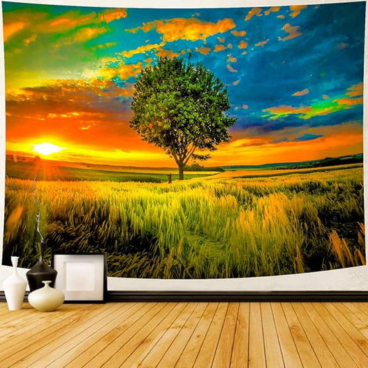 Delur Sunset Tree of Life Tapestry Forest Nature Landscape Wall Hanging Tapestry Scenic Tree Woodland Natural Sunrise Headboard for Bedroom Living Room Home Decor (70.8" x 92.5")
