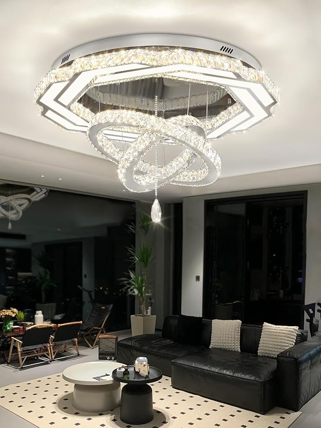 Flashing God Dia 40" Crystal Chandelier,LED Crystal Flush Mount Ceiling Light Modern Chandeliers for Bedrooms Dining Room,Living Room