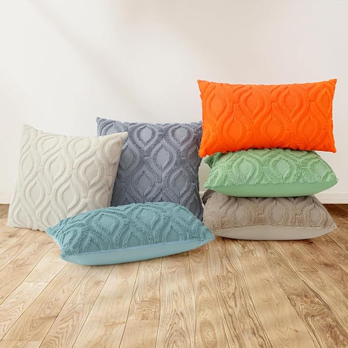 decorUhome Fall Throw Pillow Covers 12x20 Inch Set of 2, Soft Plush Decorative Faux Fur Orange Solid Couch Pillow Covers, Accent Farmhouse Neutral Lumbar Euro Pillow Cases for Sofa Bed Living Room