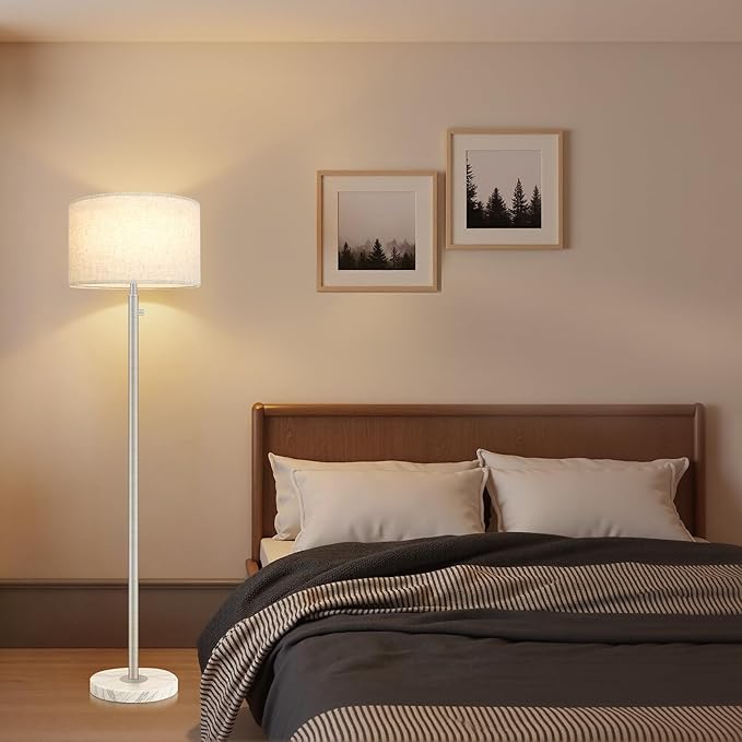 Floor Lamp for Living Room,Dimmable Gold Floor Lamp,Modern Standing Lamp with Marble Base,Tall Standing Lamp for Bedroom, Reading,Office & Kids' Room,LED Bulb Included(Brown)