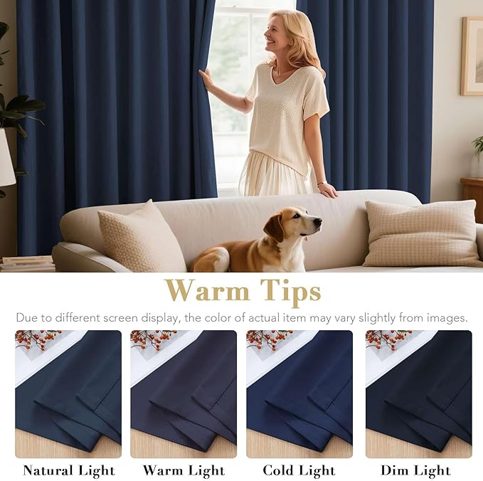 H.VERSAILTEX Premium Blackout Navy Curtains Thermal Insulated Home Fashion Window/Door Panel Drapes for Living Room,Antique Grommets,52" W x 84" L - Set of 2