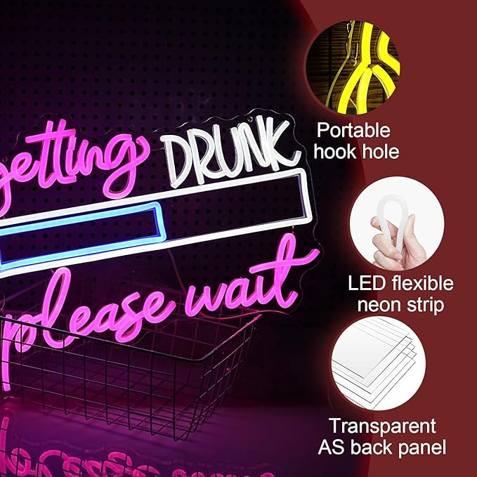 Drink Please Wait Neon Sign Dimmable Letters Neon Light for Wall Decor USB Powered LED Drinking And Wait Light Up Sign for Pub Man Cave Home Bar Restaurant Decor Party(16.7 * 12.8In)