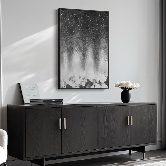 Framed Black and White Abstract Wall Art, Modern Large Canvas Paintings Artwork for Walls, Minimalist Abstract Starry Night Art Prints Pictures for Living Room Hallway Bedroom Office Bathroom Wall Decor 24x36 Inch