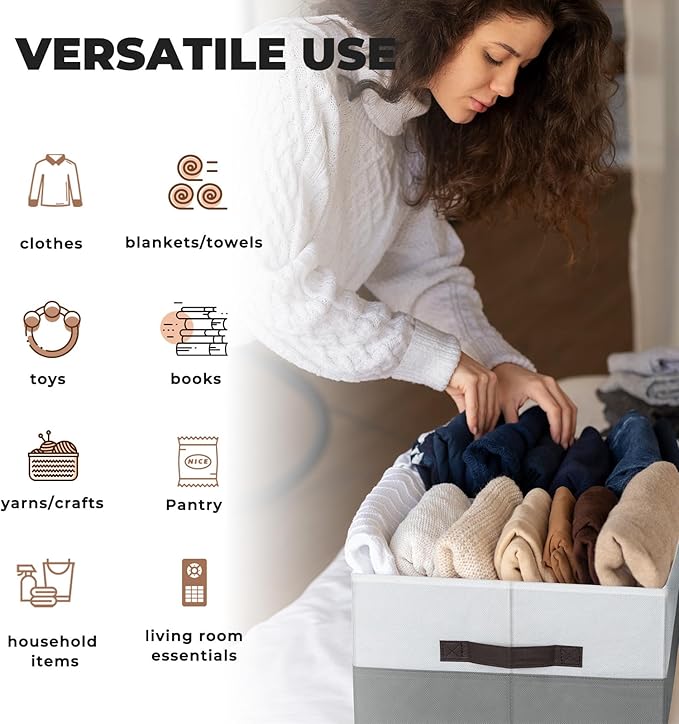 Criusia 6 Pack Clothes Bins for Organization - 16x12 Extra Large Storage Baskets for Shelves Closet Bedroom - Toy Storage Organizer Bins Boxes Cubes for Nursery - RV Apartment Essentials