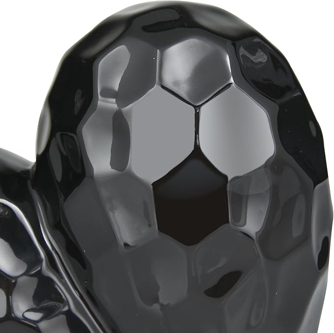 Deco 79 Porcelain Ceramic Heart Decorative Sculpture Dimensional Angled Origami Inspired Home Decor Statue, Accent Figurine 8" x 3" x 8", Black