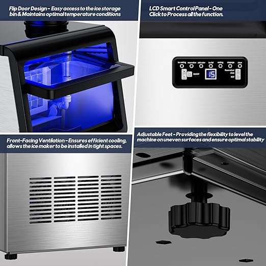 Commercial Ice Maker Machine, 110LBS/24H with 35=0LBS Storage Bin, 15" Wide Built-in Undercounter/Freestanding Ice Maker Machine for Home Bar Outdoor, 40PCS Ice Cubes Ice Machine, Self Cleaning