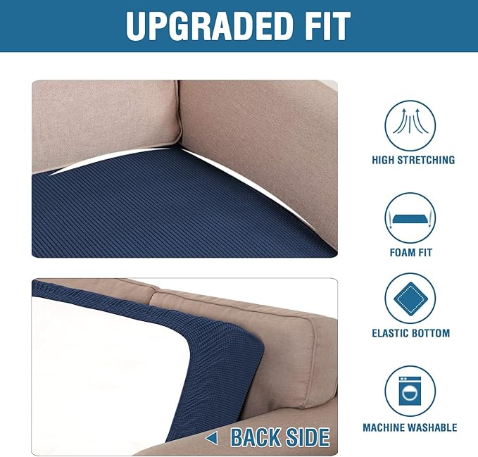 H.VERSAILTEX Super Stretch Individual Seat Cushion Covers Sofa Covers Couch Cushion Covers Slipcover Sets Thick Jacquard Textured Twill Fabric (1 Piece Chair Cushion Cover, Navy)