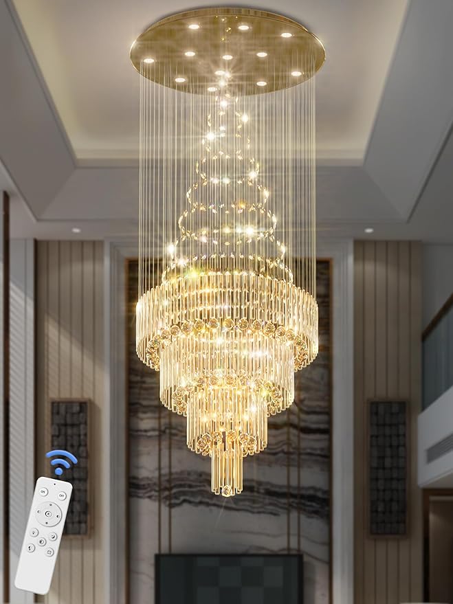 D32 x H79'' Modern Crystal Raindrop Gold Chandelier Lighting for Entrance, Stairs, Doorway, Crystal Ornament Chandelier Can be Used on Slopin