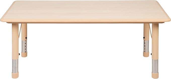 Flash Furniture Wren Adjustable Classroom Activity Table for School and Home, Plastic Activity Table for Kids, 23.625" W x 47.25" L, Natural