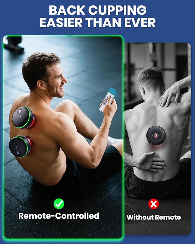 Electric Cupping Kit for Massage Therapy with Remote Controller - 32 Levels of Adjustable Suction & Heat, Portable Cupping Therapy Set for Back Pain Relief, Neck Muscle Soreness