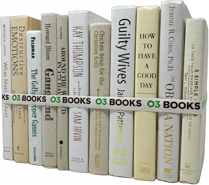 Curated Decorative Books Hardcover Décor Books for Home Décor, Choose Color, Interior Design, Office, Wedding Display, Instant Library, or Staging (Half Foot, White/Creme)