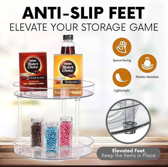 Clear Lazy Susan Organizer, Spice Rack Kitchen Cabinet Turntable, Pantry and Fridge Rotating Storage, Makeup Vanity for Skincare, Perfume, Cosmetic Dresser