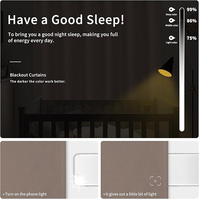 Easy-Going Blackout Curtains for Bedroom, Solid Thermal Insulated Grommet and Noise Reduction Window Drapes, Room Darkening Curtains for Living Room, 2 Panels(42x72 in, Camel)