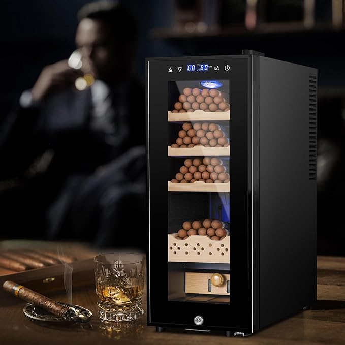 Cigar Electric Humidor, 35L 250 Counts Large Capacity Thermostatic Electric Cigar Cooler Cabinet with Digital LED Screen, Safety Lock,Smart Humidity & Temp Control, Gifts for Men