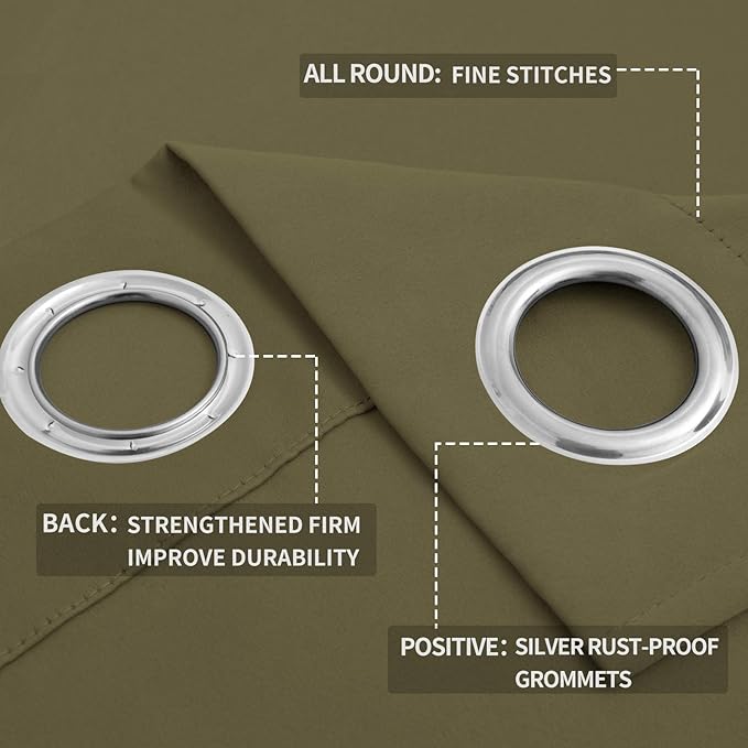 Easy-Going Blackout Curtains for Bedroom, Solid Thermal Insulated Grommet and Noise Reduction Window Drapes, Room Darkening Curtains for Living Room, 2 Panels (52x108 in,Khaki)