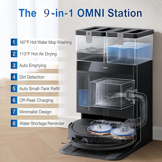 ECOVACS DEEBOT T50 Omni Robot Vacuum and Mop, 3.19” Ultra-Slim, 15,000Pa Suction, ZeroTangle 2.0, TruEdge Edge Cleaning, AIVI 3D Obstacle Avoidance, Auto Mop Wash & Dry, Self-Emptying