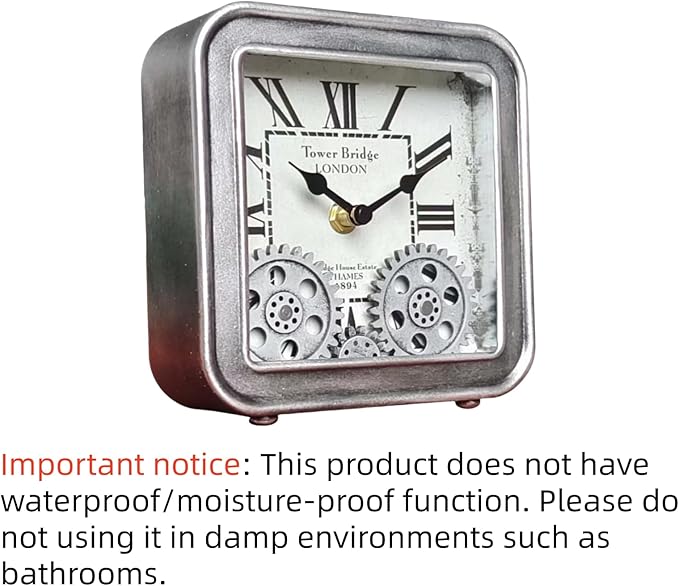 Desk Clock Vintage Metal Table Clocks with Moving Gears, Silent Retro Industrial Steampunk Quartz Small 6 inch End Table Clock for Home Office Living Room Decor Battery Operated