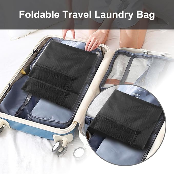 Femuar Laundry Bag Backpack Durable Laundry Bag with Shoulder Straps and Mesh Pockets Portable Laundry Dirty Clothes Hamper Bag for College Dorm (Black)