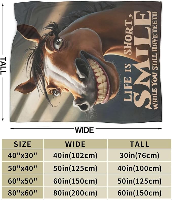 Funny Horse Throw Blanket Soft Fleece Blanket Men Women Gift for Kids Boys Girls for Party Couch Sofa Bed Deco Blankets 60x50 Inches