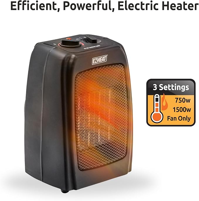 Electric Ceramic Portable Space Heater with Thermostat and Fan, Built-in Overheat Sensor, and Safety Tip-Over Switch, ST-MTPTC113