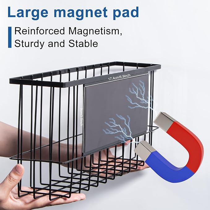 dedoot Magnetic Holder Locker 11"x 3.9"x 5.9" Strong Magnetic Black Mesh Holder Magnetic Basket Organizer Shelf Rack for Whiteboard,Fridge, Sponge, Recipe, Beverage,Refrigerator,Office File Foil