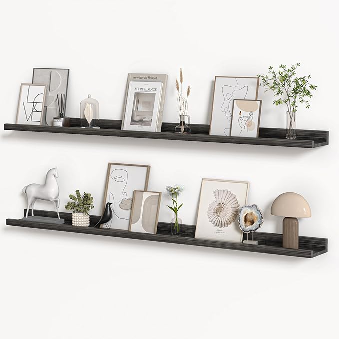 Floating Shelves for Wall, Picture Ledge Shelf 55 Inch Solid Wood Set of 2, Rustic Wall Shelves with Lip, Kids Bookshelf, Photo & Picture Live Edge Floating Shelves for Bedroom, Living Room, Kitchen