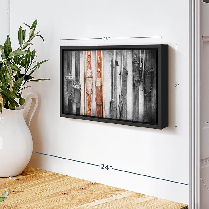 ElephantStock Ski Collection Wall Art - Horizontal Framed Canvas - 1-Piece Bathroom Wall Decor - Photography sports Canvas Print - Brown and Black Decor for Wall - 13" X 9"