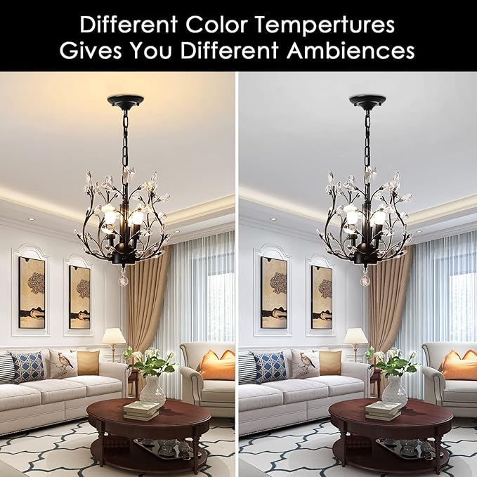 Ganeed Vintage K9 Clear Crystal Chandeliers,Ceiling Lighting,Pendant Lighting Flush Mounted Fixture with 3 Light for Living Room Dinning Room Restaurant Porch Hallway (Black)