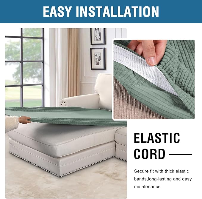 H.VERSAILTEX Super Stretch Individual Chaise Cover Sectional Couch Covers for L Shaped Sofa Both Left/Right Featuring Thick Jacquard Textured Twill Fabric (1 Piece Chaise Cover, Sage)