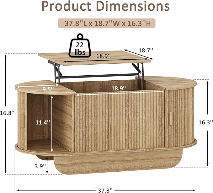 Fluted TV Stand and Coffee Table Set of 2,86.61'' TV Console for 55-85 Inch,Modern Entertainment Center with Large Storage Cabinet,Lift Top Coffee Table for Living Room, Bedroom, Natural