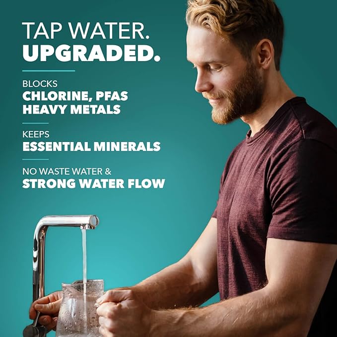 CuZn Under Sink Water Filter for Sink Faucet, 20K Gallons or 2 Year Filtration Life, Reduces PFAs, PFOS, Lead, Chlorine, Improves Taste of Tap Water, NSF/ANSI 42 & 372 Certified High Performance