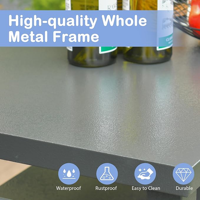 Domi Grill Carts Outdoor Storage Cabinet with Wheels, Metal Outdoor Grill Cart Kitchen Dining Table Cooking Prep BBQ Table for Patio, Kitchen Island, Home Party, Bar (Grey)