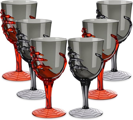 Dandat 24 Pcs Halloween Skeleton Hand Goblets 12oz Clear Plastic Halloween Cups Skull Wine Glass Set for Creepy Spooky Party Decorations (Black,Orange)