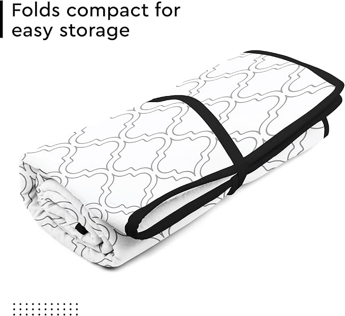 Encasa Homes Ironing Mat/Pad (Large 48"x28") with 3mm Padding & Silicone Iron Rest for Steam Pressing on Tabletop or Bed - Heat Resistant, Portable, Quilting & Travel Blanket - White Tiles