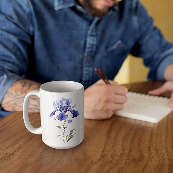 Customized Iris Flower Lover Cup, Custom Name Flower Ceramic Mug, Novelty Flower Themed Accent Cup 11oz 15oz, Personalized Iris Design Coffee Mug, Gift For Girlfriend Women