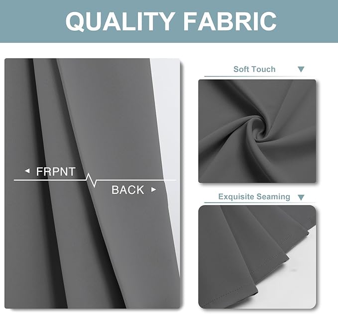 ChrisDowa Blackout Curtains 45 inches Long for Bedroom - 2 Panels Set Grommet Thermal Insulated Room Darkening Curtains for Living Room (Grey, 38 x 45 Inch)