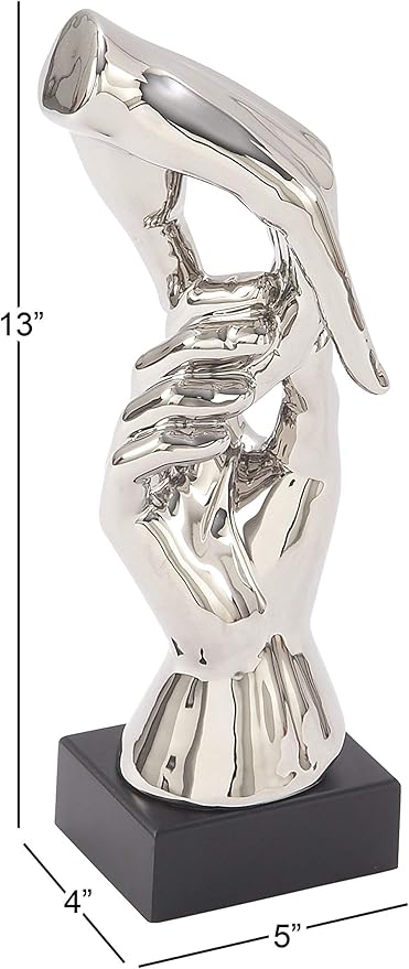 Deco 79 Polystone Hands Decorative Sculpture Home Decor Statue, Accent Figurine 5" x 4" x 13", Silver