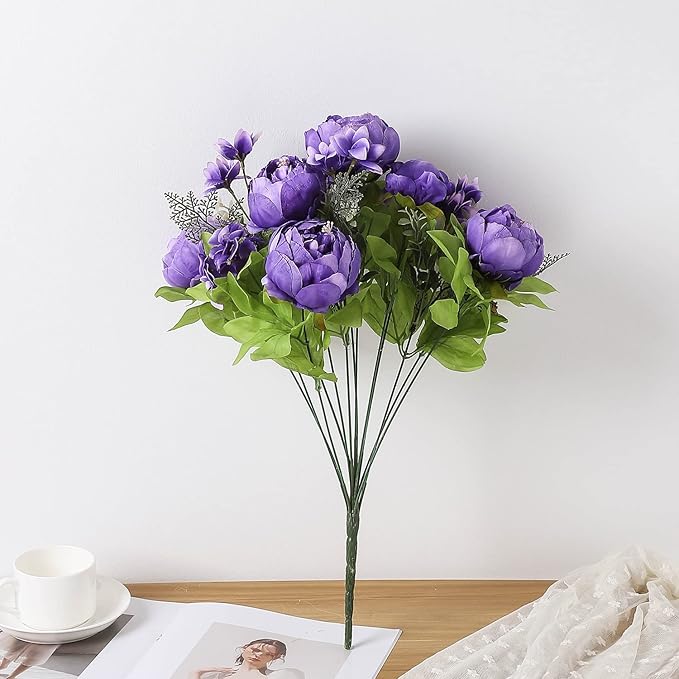 Duovlo Artificial Peony Silk Flowers Fake Flowers Vintage Wedding Home Decoration,Pack of 1 (Medium Purple)