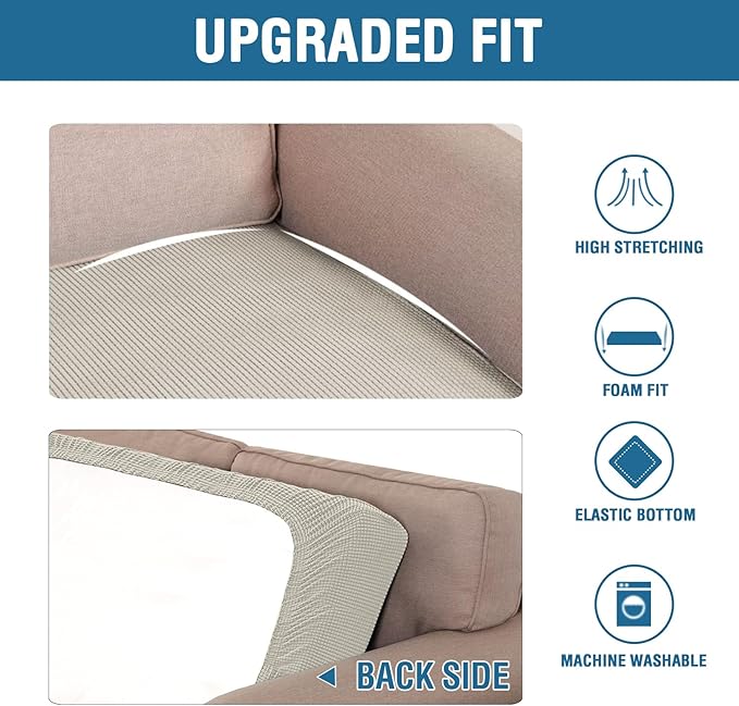 H.VERSAILTEX Super Stretch Individual Seat Cushion Covers Sofa Covers Couch Cushion Covers Slipcover Sets Thick Jacquard Textured Twill Fabric (1 Piece Sofa Cushion Cover, Island Fossi)