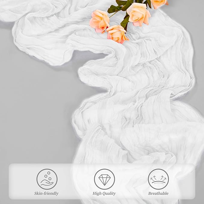 10FT 20 Pack White Cheesecloth Table Runner 20 x 120 Inch Long Rustic Gauze Cheese Cloth Table Runner for Wedding Bridal Baby Shower Table Decorations Boho Fabric Sheer Birthday Party Table Decor