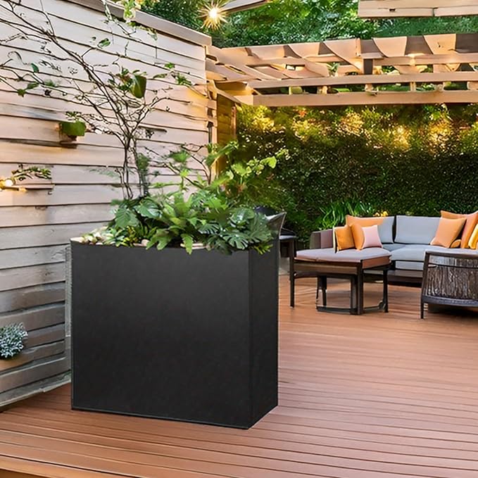 Galvanized Steel Metallic Heavy Planter for Outdoor Plants Metal Outdoor Planter Spliced Flower Box with Partitions for Outside,Indoor,Garden (Black, 24 * 10 * 24)
